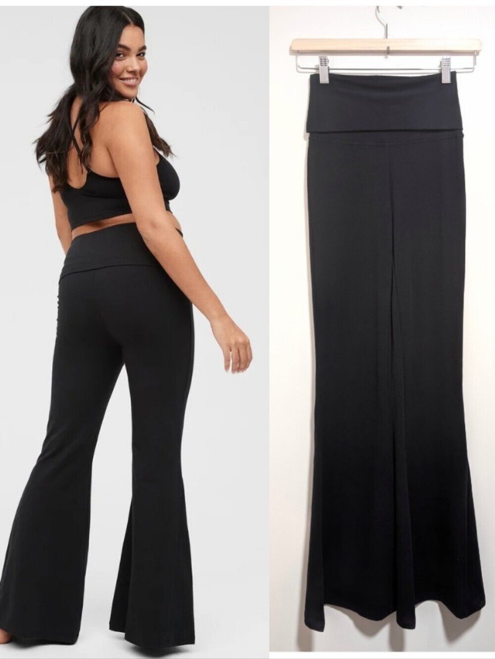 Aerie | OFFLINE Foldover Super Flare Leggings in Black (XS,Long)